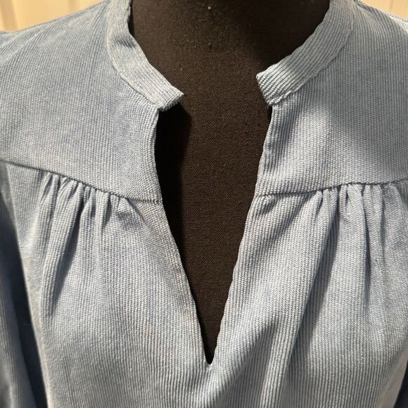 Joy Joy Blue Corduroy mini flounce dress w long puffy sleeves and a drop waist-S - Picture 5 of 15